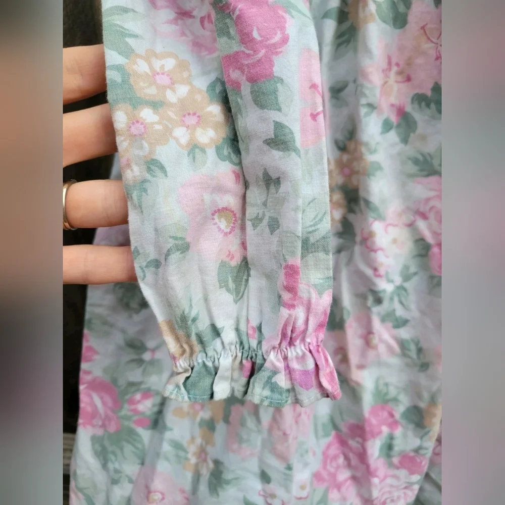VTG Floral Dress Girls 3T COTTAGECORE  pink Prairie rosette lace FAIRY 90s